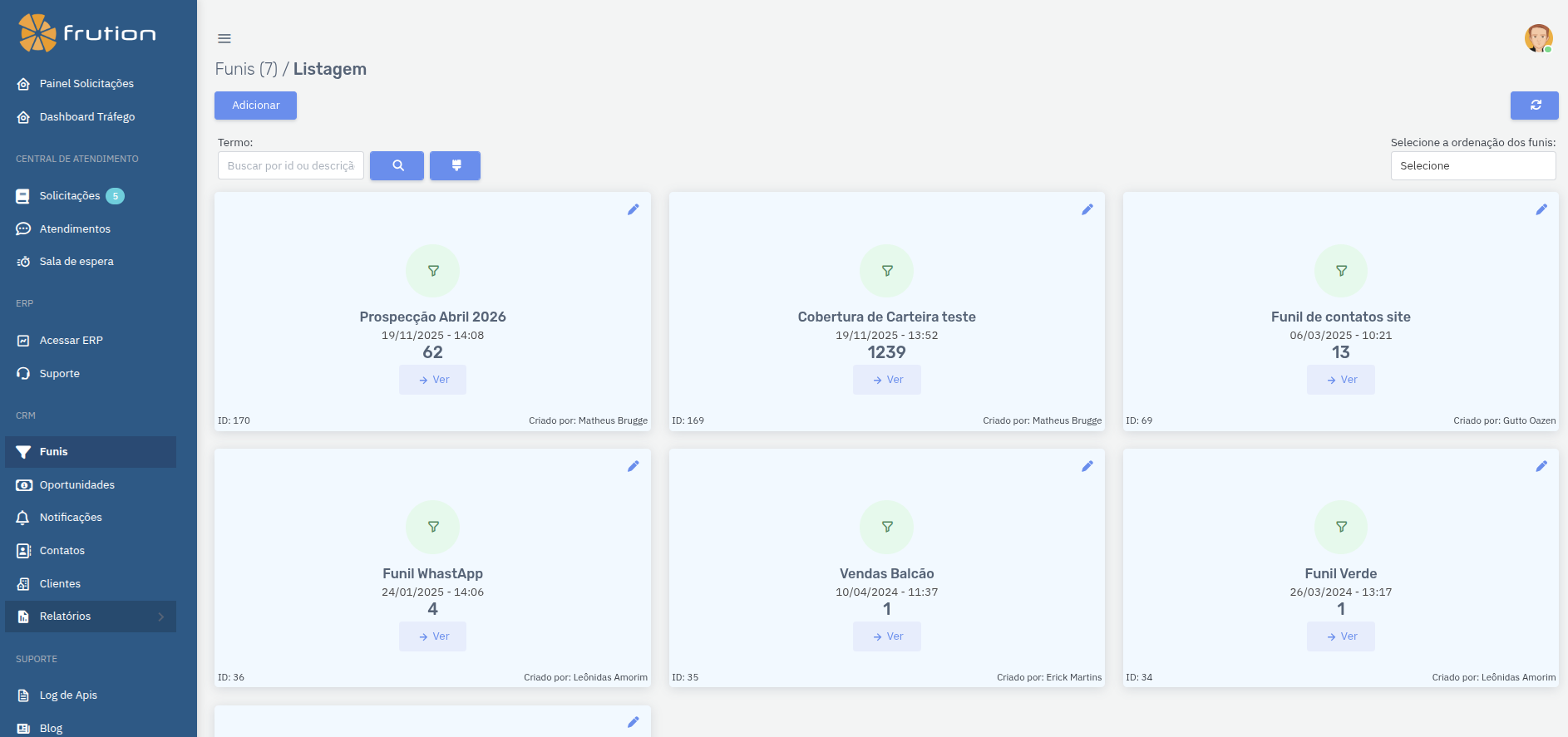 Dashboard da plataforma Frution